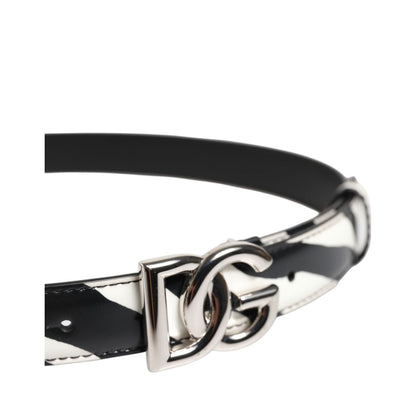 Dolce & Gabbana Black White Leather Silver Metal Buckle Belt