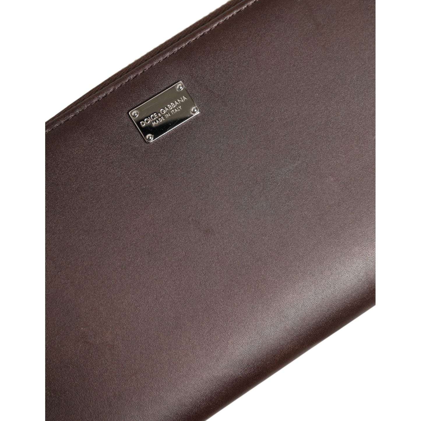 Dolce & Gabbana Brown Calfskin Leather Logo Zip Around Continental Wallet
