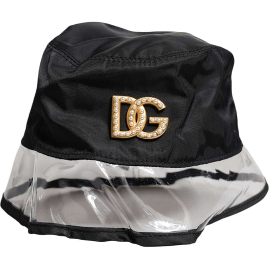 Dolce & Gabbana-Dolce & Gabbana Black Nylon PVC DG Logo Bucket Hat-1728,57 cm|S,67345645728,Accessories,Black,Dolce & Gabbana,Hat - Women - Accessories,Materials: 67% Nylon 33% PVC,New with tags,Women,Women - Accessories-HAT9835-57