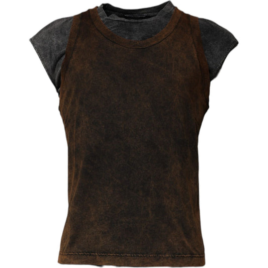 Dolce & Gabbana Dolce & Gabbana Brown Cotton Round Neck Sleeveless T-shirt TSH87482-52 1728,67345645728,Brown,Dolce & Gabbana,IT52 | XL,Material: 100% Cotton,Men,New with tags,T-Shirts - Men - Clothing