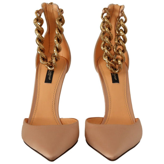 Dolce & Gabbana Dolce & Gabbana Elegant Beige Silk Ankle Strap Pumps LA9631 - 39 1728,67345645728,Beige,Dolce & Gabbana,EU39/US8.5,Material: 100% Silk,New with tags,Pumps - Women - Shoes,Women