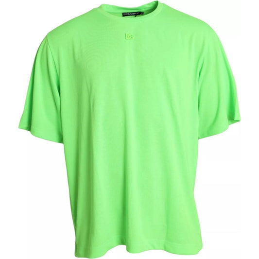 Dolce & Gabbana Dolce & Gabbana Green Embossed Logo Crew Neck Neon T-shirt TSH851964-58 1728,67345645728,Dolce & Gabbana,Green,IT58 | 3XL,Men,Preowned / Defect,T-Shirts - Men - Clothing