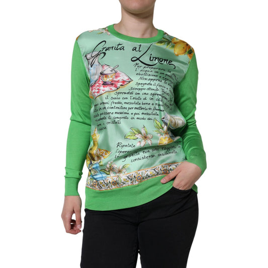 Dolce & Gabbana Dolce & Gabbana Green Silk Granita Al Limone Long Sleeves Sweater TSH86569-40 1728,67345645728,Dolce & Gabbana,Green,IT40|S,Material: 100% Silk,Preowned / Defect,Sweaters - Women - Clothing,Women
