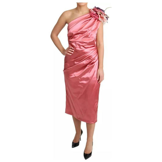 Dolce & Gabbana Dolce & Gabbana Pink Draped Midi Flower Applique Dress DR28030-46 1728,67345645728,Dolce & Gabbana,Dresses - Women - Clothing,IT46|XL,Material: 65% Acetate 29% Nylon 6% Elastane,Pink,Preowned / Defect,Women