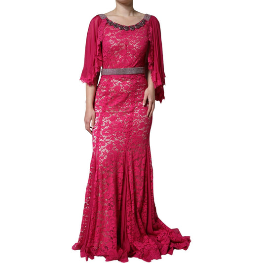 Dolce & Gabbana Dolce & Gabbana Pink Lace Crystal Sheath Long Gown Dress DR281285-42 1728,67345645728,Dolce & Gabbana,Dresses - Women - Clothing,IT42|M,Material: 30% Silk 29% Cotton 27% Viscose 14% Nylon,New with tags,Pink,Women