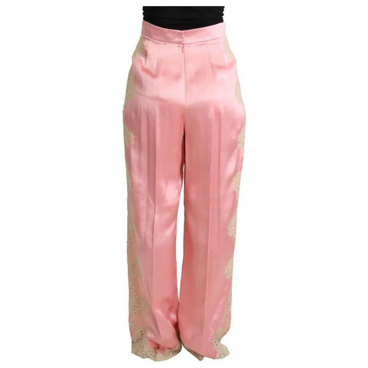 Dolce & Gabbana Dolce & Gabbana Pink Lace Trimmed Silk Satin Wide Legs Pants PAN71898-42 1728,67345645728,Dolce & Gabbana,IT42|M,Jeans & Pants - Women - Clothing,Material: 80% Silk 15% Cotton 5% Nylon,Pink,Preowned / Defect,Women
