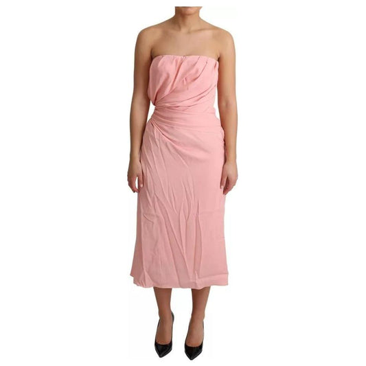 Dolce & Gabbana Dolce & Gabbana Pink Silk Stretch Strapless Sheath Midi Dress DR28037-38 1728,67345645728,Dolce & Gabbana,Dresses - Women - Clothing,IT38 | XS,Material: 94% Silk 6% Elastane,Pink,Preowned / Defect,Women