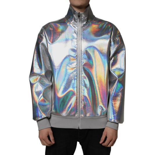 Dolce & Gabbana Dolce & Gabbana Silver Iridescent Full Zip Men Bomber Jacket JKT3861-50 1728,Dolce & Gabbana,IT50 | L,Jackets - Men - Clothing,Material: 100% Polyester,Men,Preowned / Defect,Silver