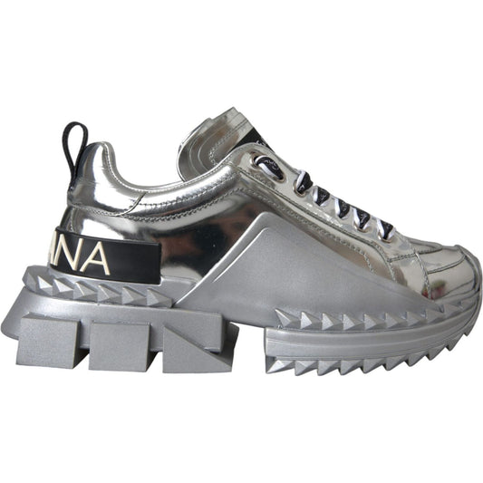 Dolce & Gabbana Dolce & Gabbana Silver Leather Super Queen Sneakers Shoes LA11077-36 1728,67345645728,Dolce & Gabbana,EU36/US5.5,Material: 57% Leather 43% Viscose,Preowned / Defect,Silver,Sneakers - Women - Shoes