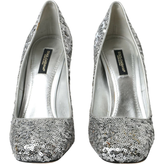 Dolce & Gabbana Dolce & Gabbana Silver Sequin Embellished Heels Pumps Shoes LA10787-39 1728,67345645728,Dolce & Gabbana,EU37/US6.5,EU39/US8.5,Material: 80% Polyester 20% Leather,New with tags,Pumps - Women - Shoes,Silver,Women
