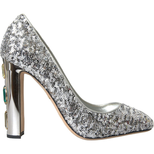 Dolce & Gabbana Dolce & Gabbana Silver Sequin Embellished Heels Pumps Shoes LA10787-39 1728,67345645728,Dolce & Gabbana,EU37/US6.5,EU39/US8.5,Material: 80% Polyester 20% Leather,New with tags,Pumps - Women - Shoes,Silver,Women