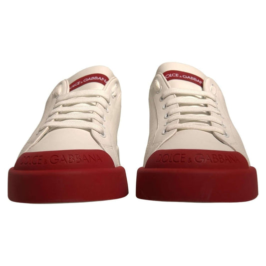 Dolce & Gabbana-Dolce & Gabbana White Leather Logo Portofino Sneakers Shoes-1728,67345645728,Dolce & Gabbana,EU 42 | US 9,Material: 100% Calf Leather,Men,Men - Shoes,New with tags,Shoes,Sneakers - Men - Shoes,White and Red-MV6886-42