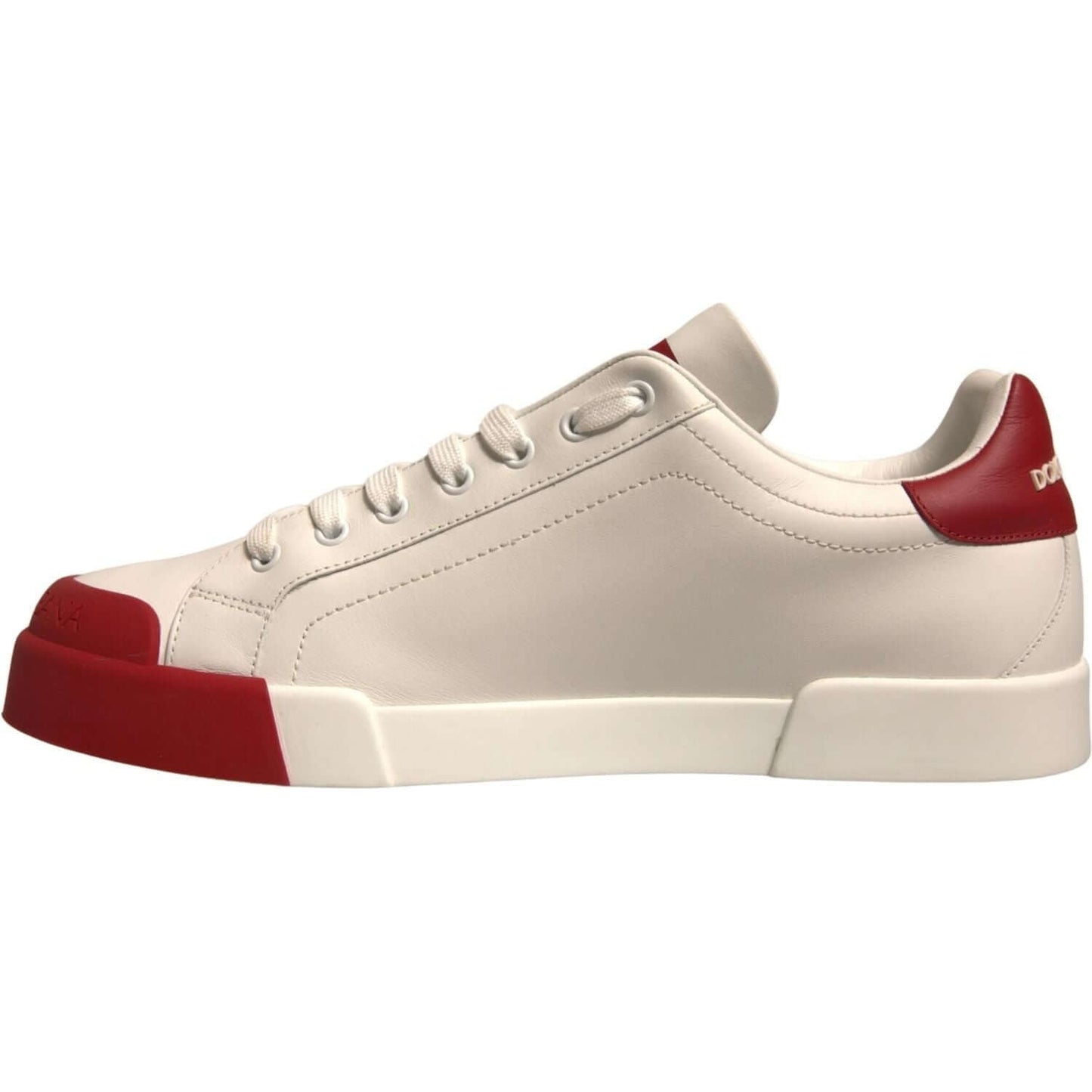 Dolce & Gabbana-Dolce & Gabbana White Leather Logo Portofino Sneakers Shoes-1728,67345645728,Dolce & Gabbana,EU 42 | US 9,Material: 100% Calf Leather,Men,Men - Shoes,New with tags,Shoes,Sneakers - Men - Shoes,White and Red-MV6886-42