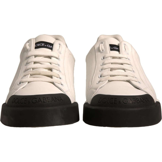 Dolce & Gabbana-Dolce & Gabbana White Leather Logo Portofino Sneakers Shoes-1728,67345645728,Black/White,Dolce & Gabbana,EU41.5/US8.5,Material: 100% Calf Leather,Men,Men - Shoes,Preowned / Defect,Shoes,Sneakers - Men - Shoes-MV6912#2- 41.5