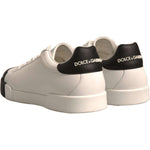 Dolce & Gabbana-Dolce & Gabbana White Leather Logo Portofino Sneakers Shoes-1728,67345645728,Black/White,Dolce & Gabbana,EU41.5/US8.5,Material: 100% Calf Leather,Men,Men - Shoes,Preowned / Defect,Shoes,Sneakers - Men - Shoes-MV6912#2- 41.5