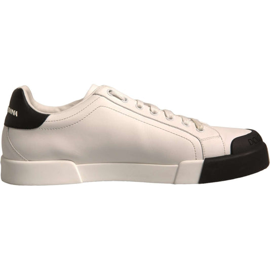 Dolce & Gabbana-Dolce & Gabbana White Leather Logo Portofino Sneakers Shoes-1728,67345645728,Black/White,Dolce & Gabbana,EU41.5/US8.5,Material: 100% Calf Leather,Men,Men - Shoes,Preowned / Defect,Shoes,Sneakers - Men - Shoes-MV6912#2- 41.5
