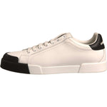 Dolce & Gabbana-Dolce & Gabbana White Leather Logo Portofino Sneakers Shoes-1728,67345645728,Black/White,Dolce & Gabbana,EU41.5/US8.5,Material: 100% Calf Leather,Men,Men - Shoes,Preowned / Defect,Shoes,Sneakers - Men - Shoes-MV6912#2- 41.5