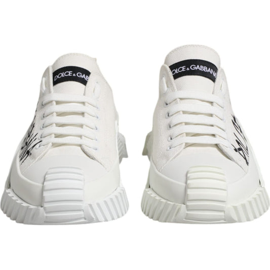 Dolce & Gabbana Dolce & Gabbana White Logo Print Lace Up Low Top Sneakers Shoes MV7304-44 1728,67345645728,Dolce & Gabbana,EU44/US11,Material: 90% Cotton 10% Leather,Men,Men - Shoes,New with tags,Shoes,Sneakers - Men - Shoes,White