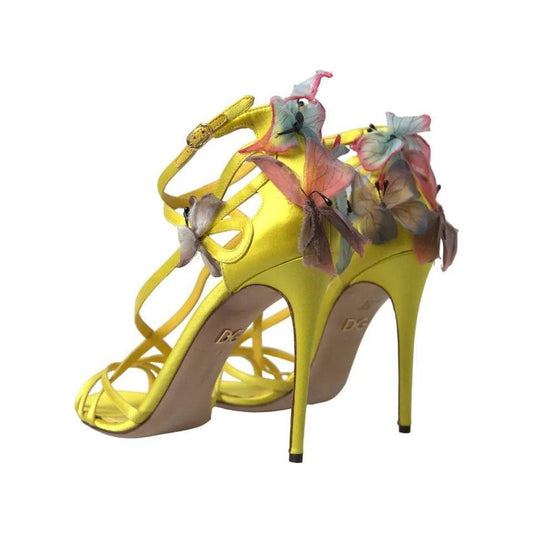 Dolce & Gabbana Dolce & Gabbana Yellow Butterfly Applique Sandals Shoes LA10351-37 1728,67345645728,Dolce & Gabbana,EU37/US7,Material: 67% Viscose 31% Silk 2% Leather,Preowned / Defect,Sandals - Women - Shoes,Women,Yellow