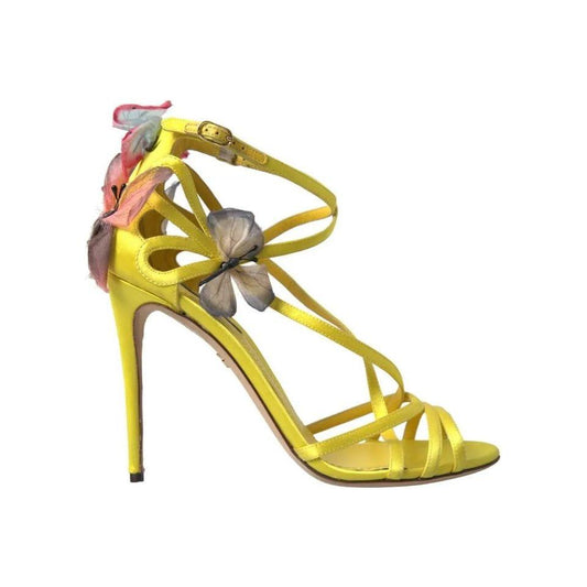 Dolce & Gabbana Dolce & Gabbana Yellow Butterfly Applique Sandals Shoes LA10351-37 1728,67345645728,Dolce & Gabbana,EU37/US7,Material: 67% Viscose 31% Silk 2% Leather,Preowned / Defect,Sandals - Women - Shoes,Women,Yellow