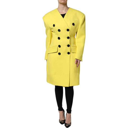 Dolce & Gabbana Dolce & Gabbana Yellow Double Breasted Trench Coat Jacket JKT41446-36 1728,67345645728,Dolce & Gabbana,IT36|XXS,IT38 | XS,IT40|S,IT42|M,IT44 | L,IT46|XL,Jackets & Coats - Women - Clothing,Material: 100% Virgin Wool,New with tags,Women,Yell