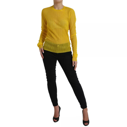 Dolce & Gabbana Dolce & Gabbana Yellow Sheer Polyester Long Sleeves Blouse 1728,67345645728,Clothing,Dolce & Gabbana,IT54 | XXL,Preowned / Defect,Tops & T-Shirts - Women - Clothing,Women,Women - Clothing,Yellow TSH84226-54