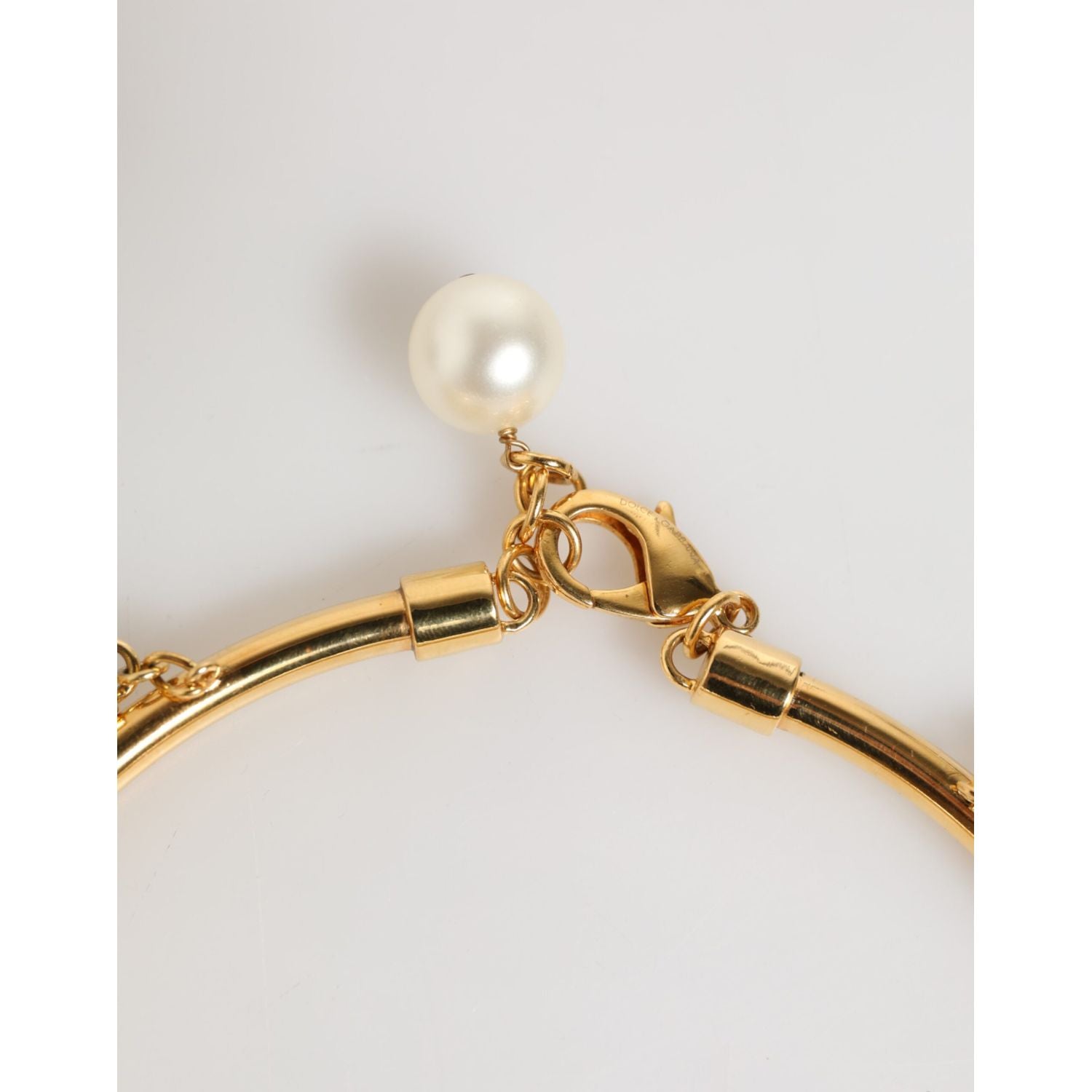 Dolce & Gabbana Gold Brass Faux Pearl Crystal Statement Luxury Jewelry Necklace