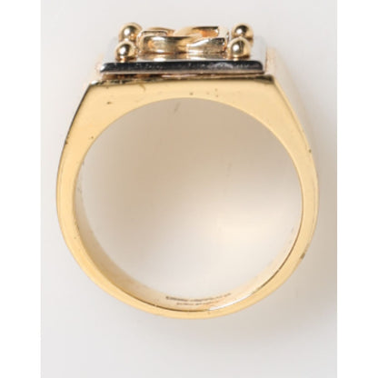 Dolce & Gabbana Gold Tone Brass Signet Square DG Logo Plaque Men Ring