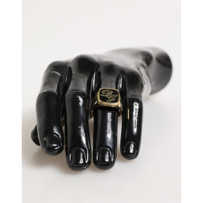 Dolce & Gabbana Gold Tone Enamel Brass Signet DG Logo Adjustable Ring