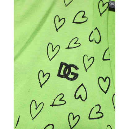 Dolce & Gabbana Green V-Neck DG Logo Heart Print T-shirt