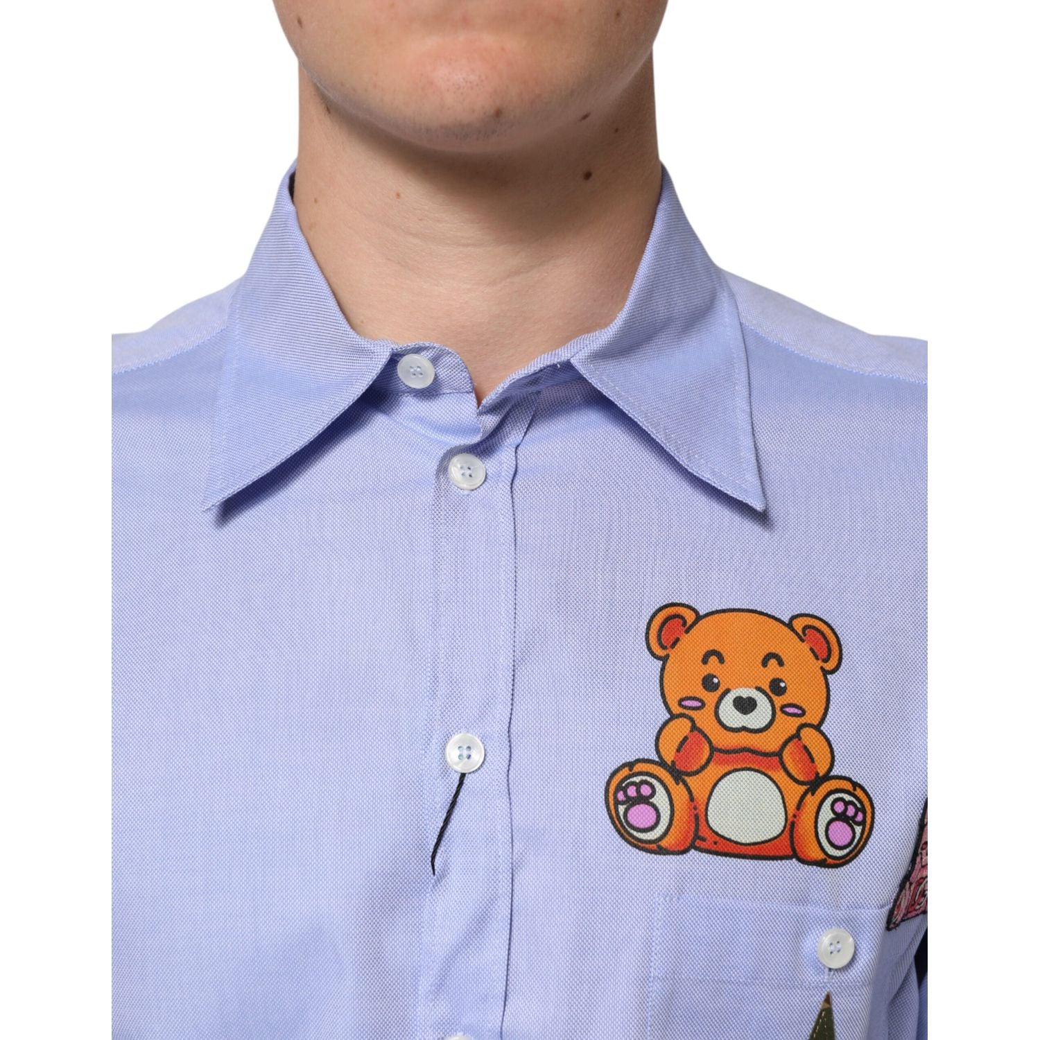 Dolce & Gabbana Light Blue Cotton Teddy Bear Long Sleeve Shirt