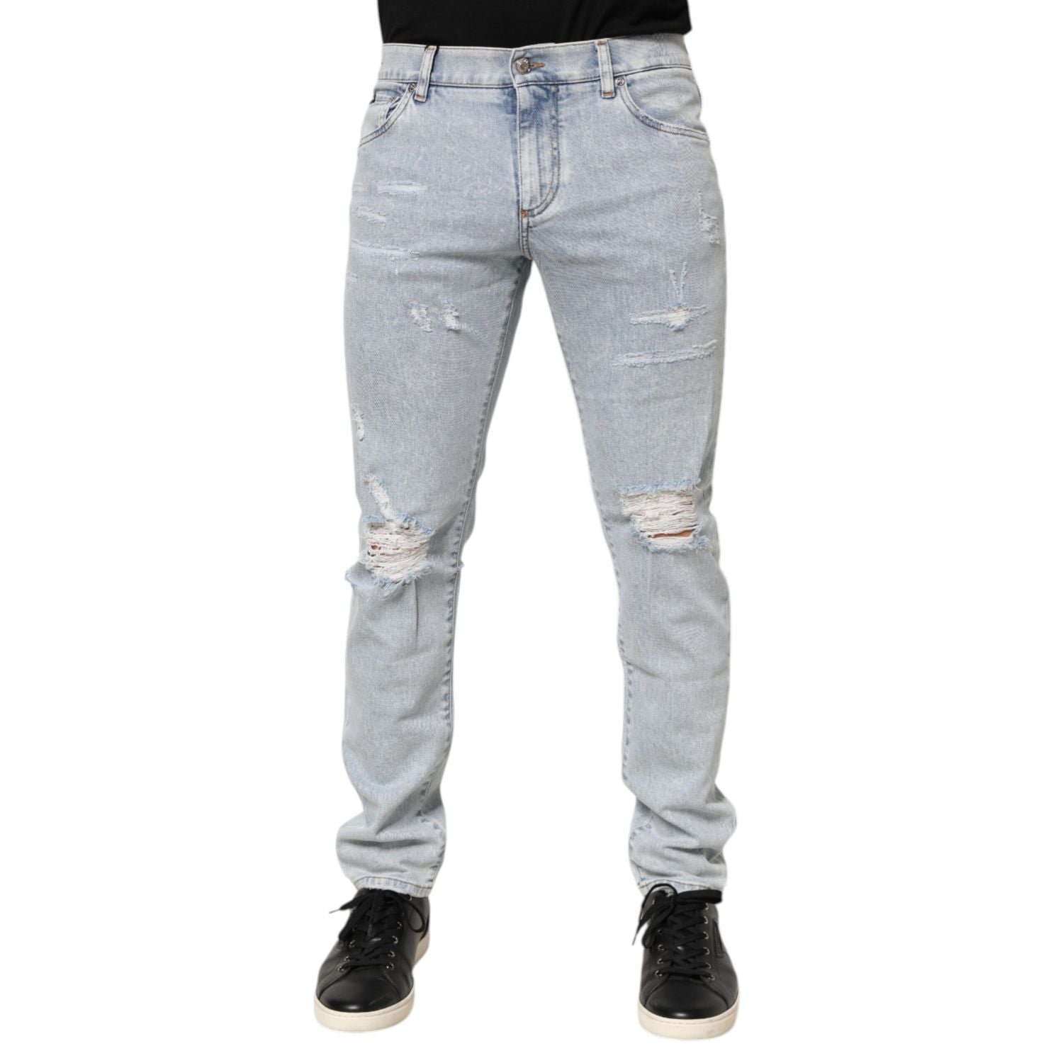 Dolce & Gabbana Light Blue Distressed Slim Fit Ripped Denim Jeans