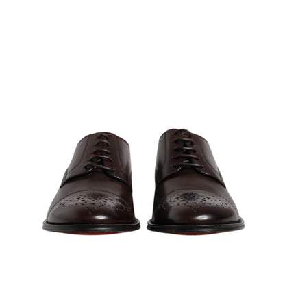 Dolce & Gabbana Maroon Calfskin Leather Derby Men Dress Shoes