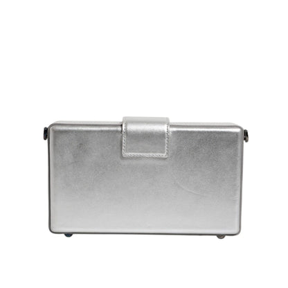 Dolce & Gabbana Metallic Silver DG BOX Leather Shoulder Strap Bag