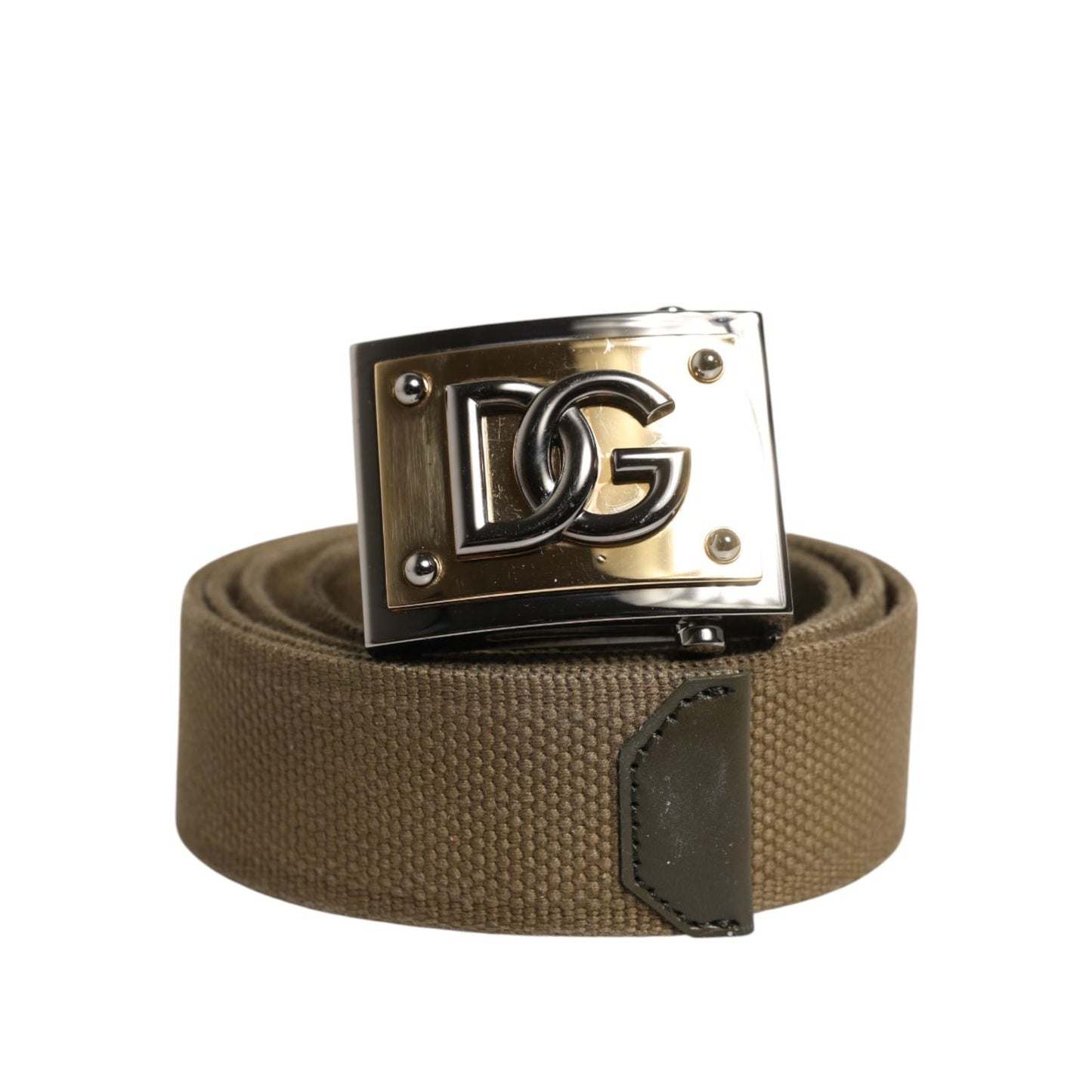 Dolce & Gabbana Military Green Nylon Logo Metal Buckle Belt