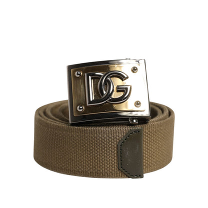 Dolce & Gabbana Military Green Nylon Logo Metal Buckle Belt