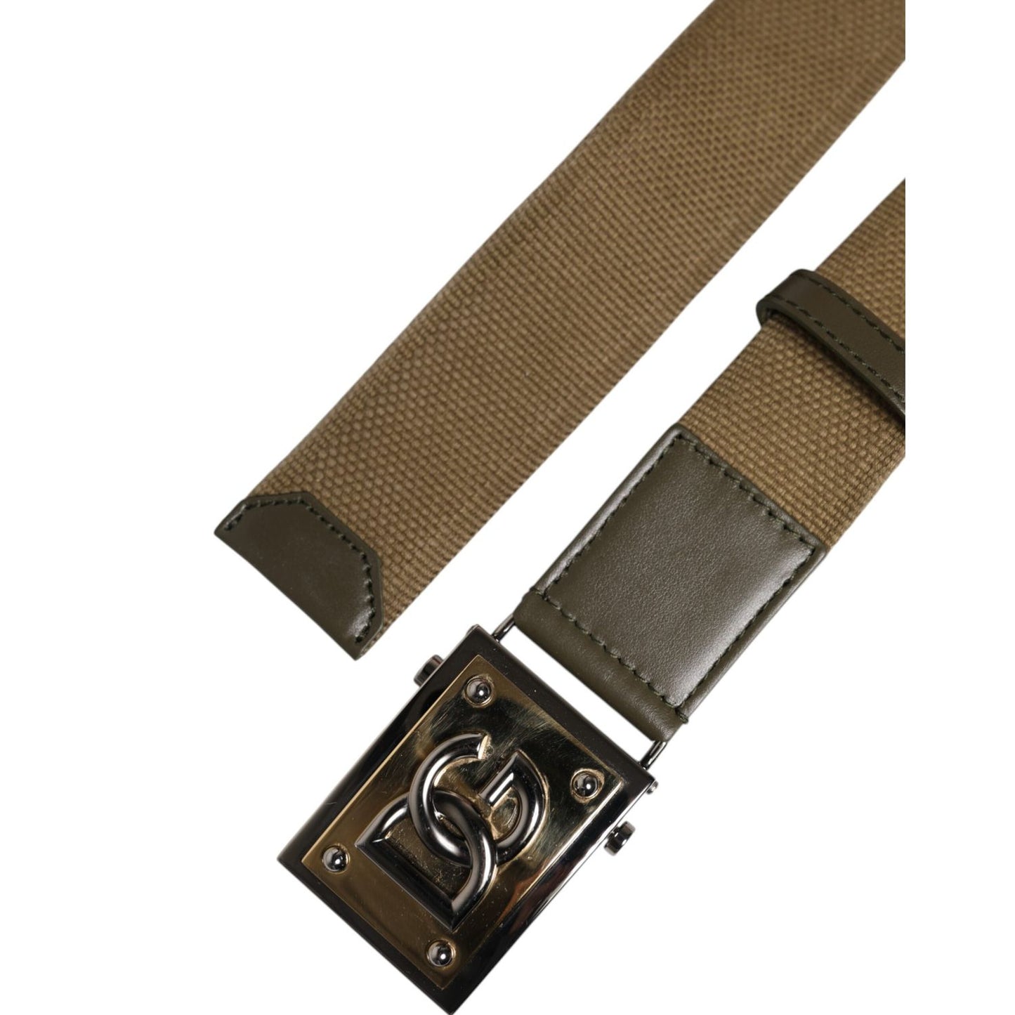 Dolce & Gabbana Military Green Nylon Logo Metal Buckle Belt