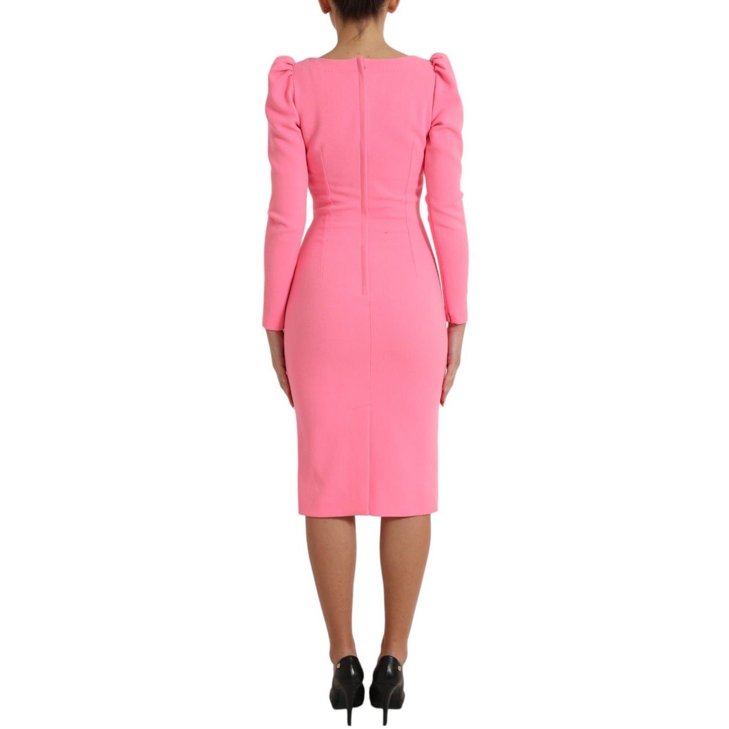 Dolce & Gabbana Pink Polyester Long Sleeves Sheath Midi Dress