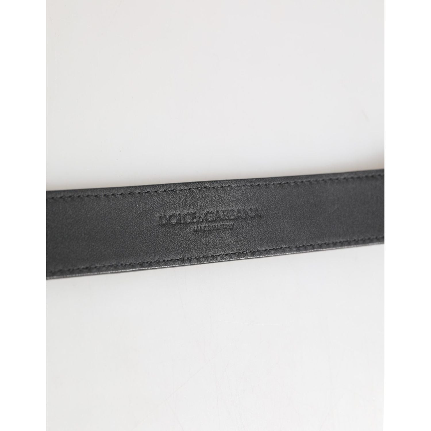 Dolce & Gabbana Silver Textured Leather Gold Tone Metal Neckband