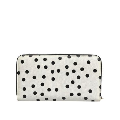 Dolce & Gabbana White Black Dotted Leather Zip Around Continental Wallet