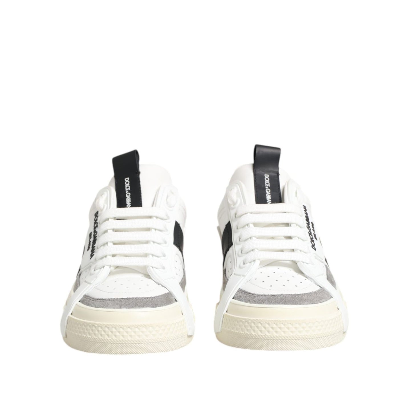 Dolce & Gabbana White Black Leather Low Top Sneakers Shoes