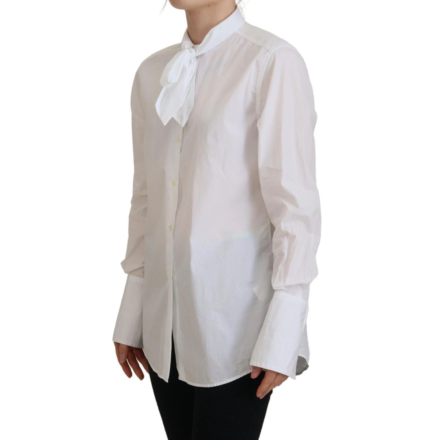 Dolce & Gabbana White Cotton Collared Long Sleeves Formal Top