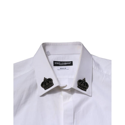 Dolce & Gabbana White Cotton Crown Collar GOLD Formal Shirt