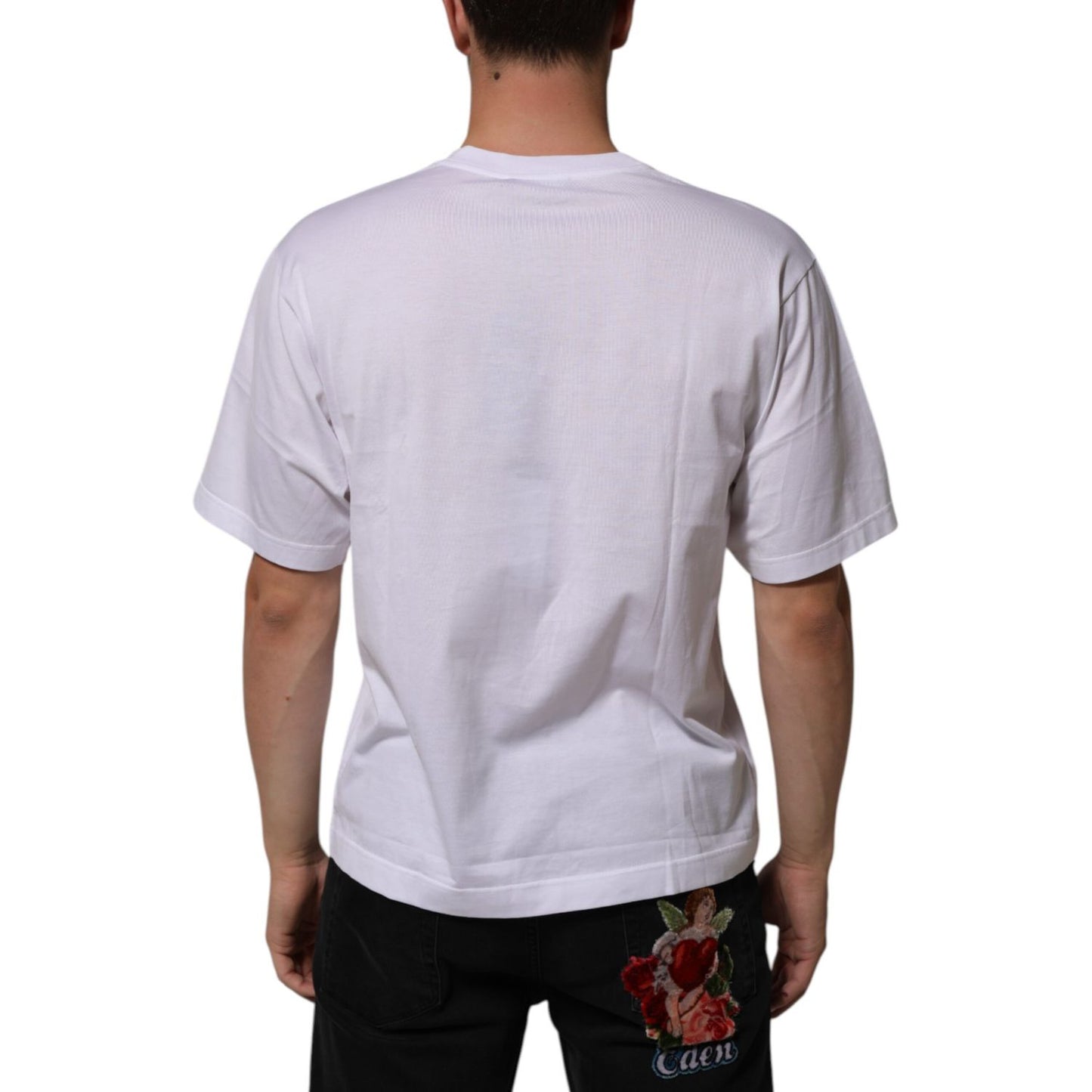 Dolce & Gabbana White Cotton Logo Patch Crew Neck Men T-shirt