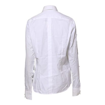 Dolce & Gabbana White Crystal Embellished Collared Shirt Top