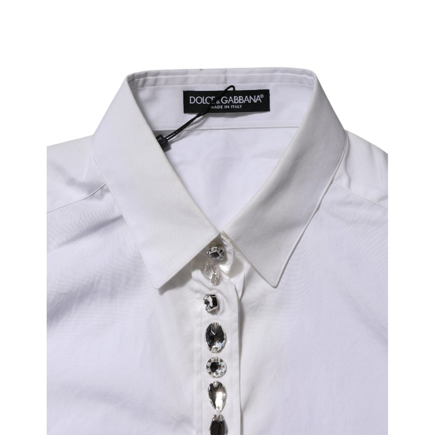 Dolce & Gabbana White Crystal Embellished Collared Shirt Top