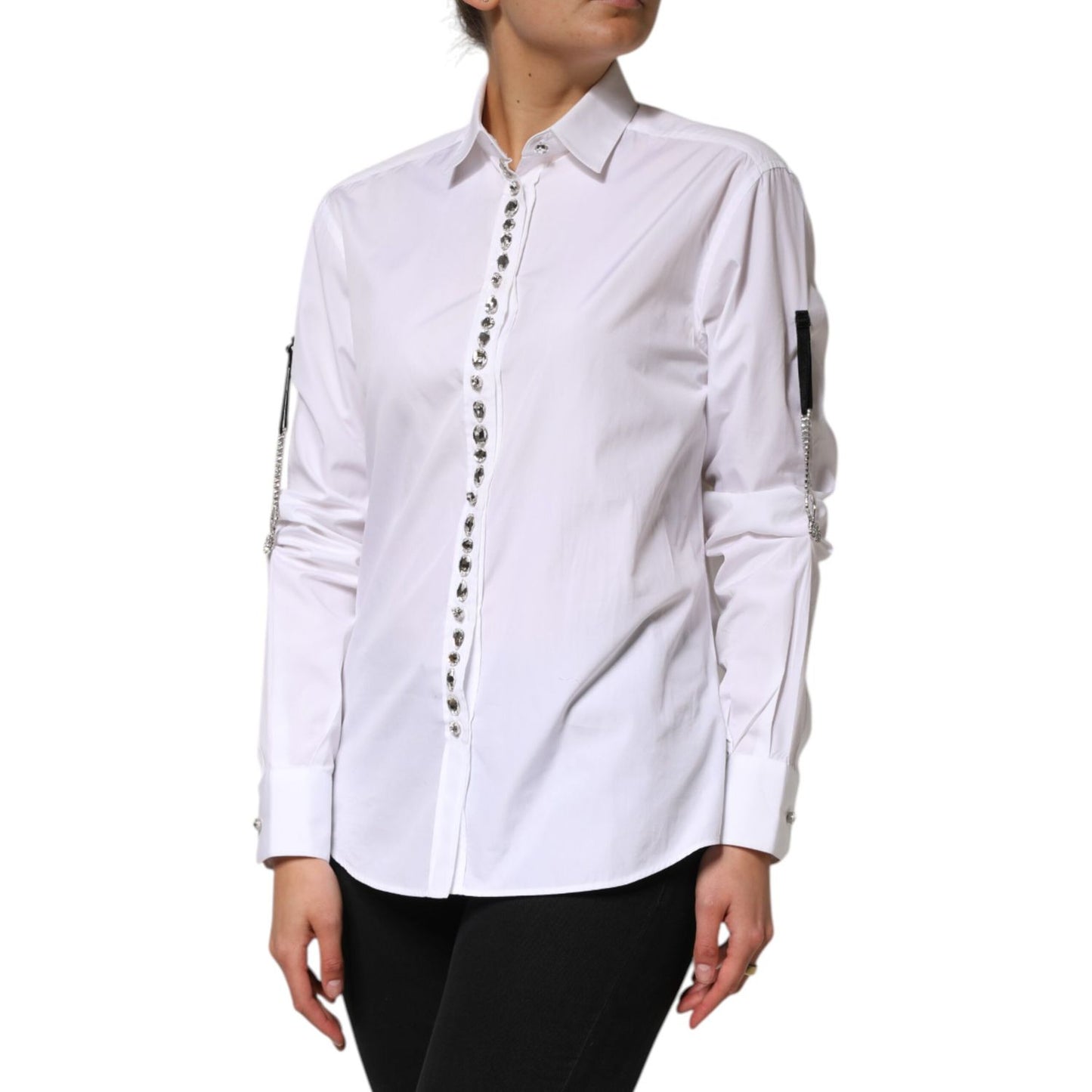 Dolce & Gabbana White Crystal Embellished Dress Shirt Top