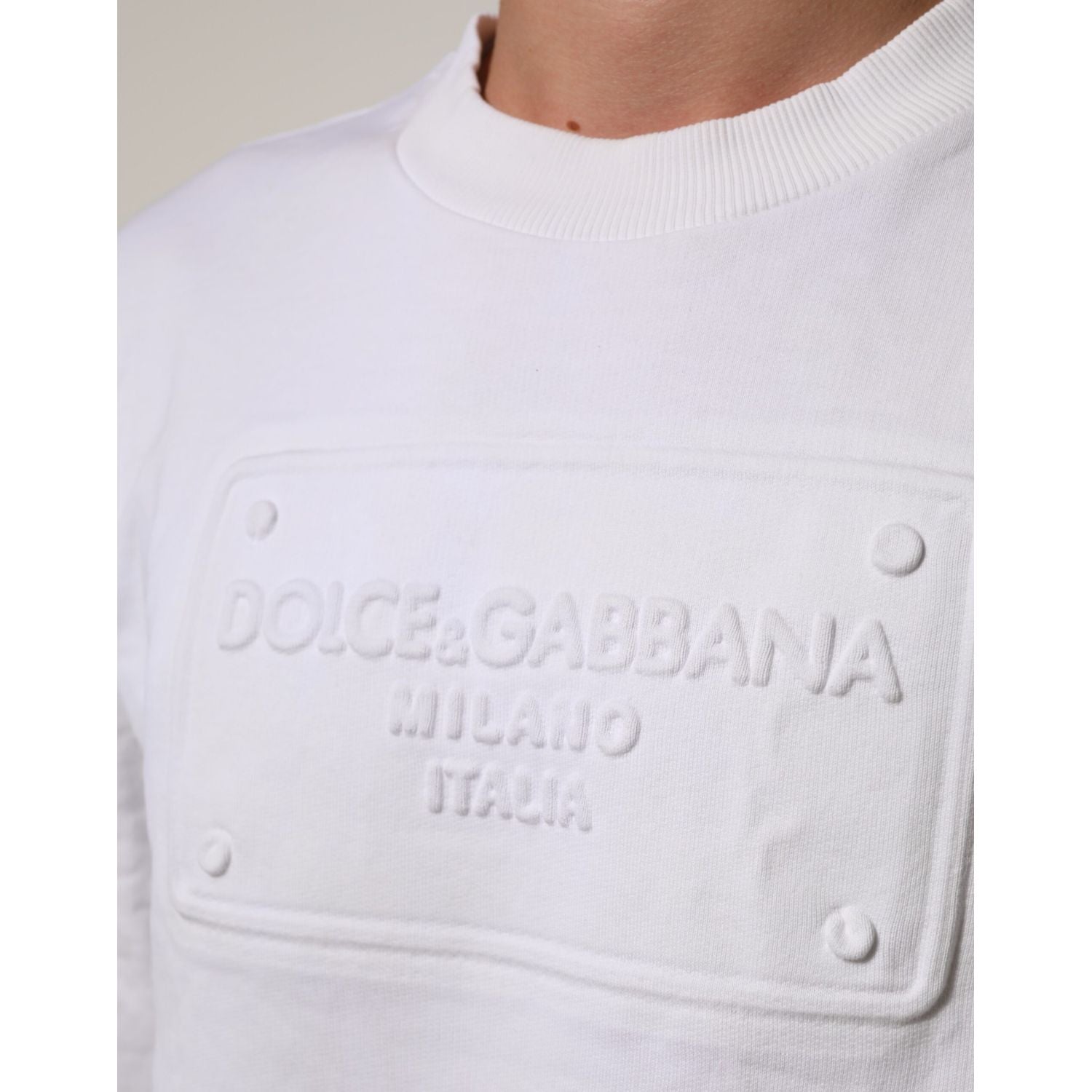 Dolce & Gabbana White Embossed Logo Men Sweatshirt Sweater