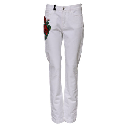 Dolce & Gabbana White Floral Sequined Embroid GIRLY Denim Jeans