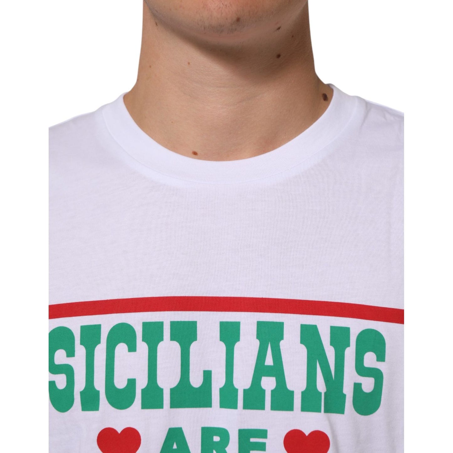 Dolce & Gabbana White Graphic Print Cotton CrewNeck T-shirt